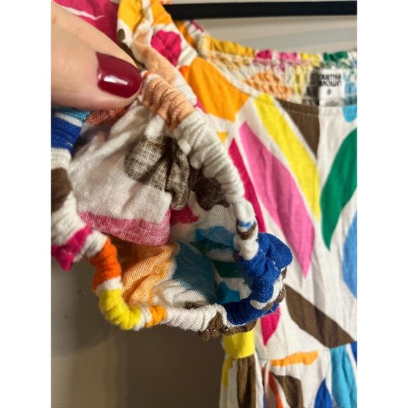 Retro Colorful Linen Dress Pink XXS Tropical Resort Travel Boho Hippie Chic Arts - Picture 3 of 9